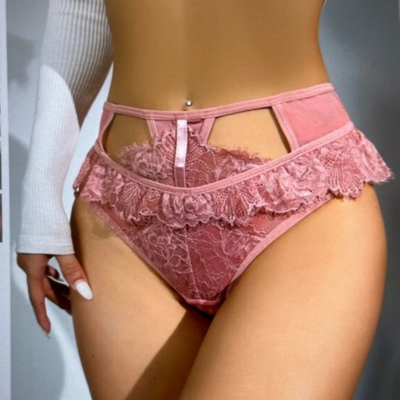 Floral Lace Cut Out Panty Dusty Pink XL 12 - Picture 2 of 4